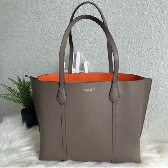 Tory Burch Handbags - Tory Burch Taupe Tote with Orange Lining